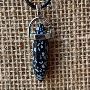 Snowflake Obsidian Crystal Healing Point Pendant Necklace Black Cord Chain 20"